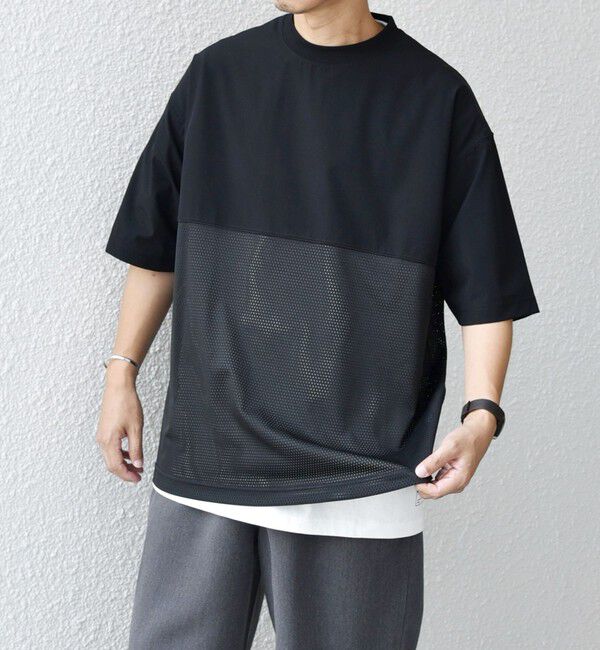 SHIPS any「SHIPS any: 〈洗濯機可能〉ナイロン / メッシュ コンビ フットボール Tシャツ◇」|Tシャツ・カットソー|