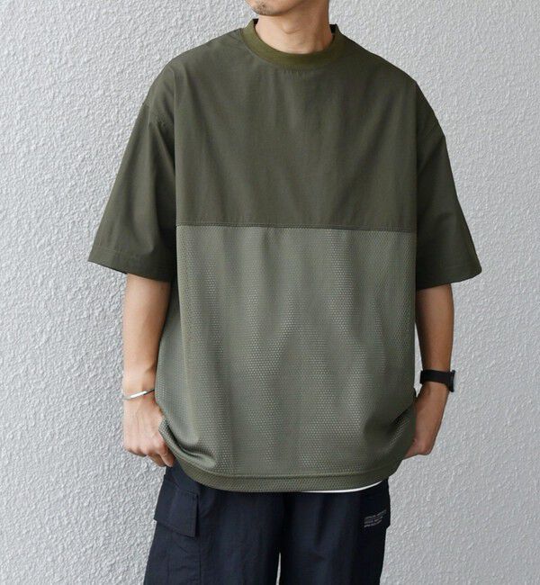 SHIPS any「SHIPS any: 〈洗濯機可能〉ナイロン / メッシュ コンビ フットボール Tシャツ◇」|Tシャツ・カットソー|