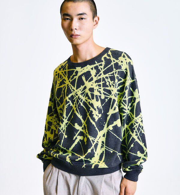 SHIPS「City Ambient Products:〈手洗い可能〉ペイント ジャカード クルーネック ニット」|ニット・セーター|