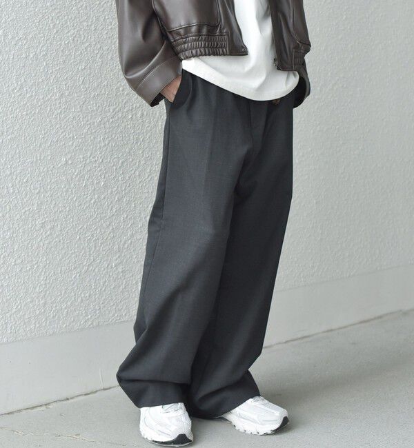 SHIPS any「SHIPS any: ウール混 ハイライズ セミフレア ワイドパンツ (セットアップ対応)◇」|チノ|