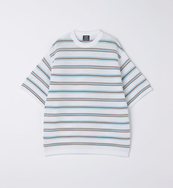 SHIPS「SHIPS:〈手洗い可能〉Amossa(R) メッシュ ボーダー ニット Tシャツ」|ニット・セーター|
