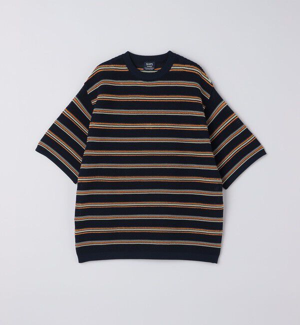 SHIPS「SHIPS:〈手洗い可能〉Amossa(R) メッシュ ボーダー ニット Tシャツ」|ニット・セーター|ネイビー