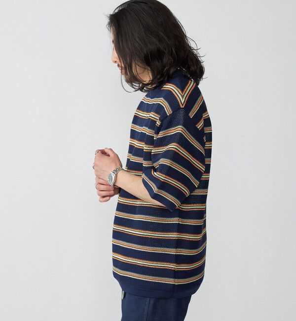 SHIPS「SHIPS:〈手洗い可能〉Amossa(R) メッシュ ボーダー ニット Tシャツ」|ニット・セーター|
