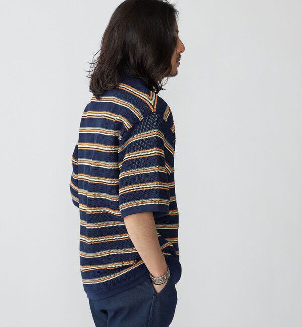 SHIPS「SHIPS:〈手洗い可能〉Amossa(R) メッシュ ボーダー ニット Tシャツ」|ニット・セーター|