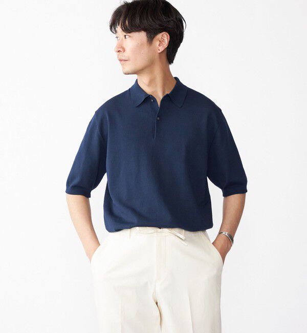SHIPS「SHIPS: リネン&times;TEXBRID ニット ポロシャツ」|ニット・セーター|ネイビー