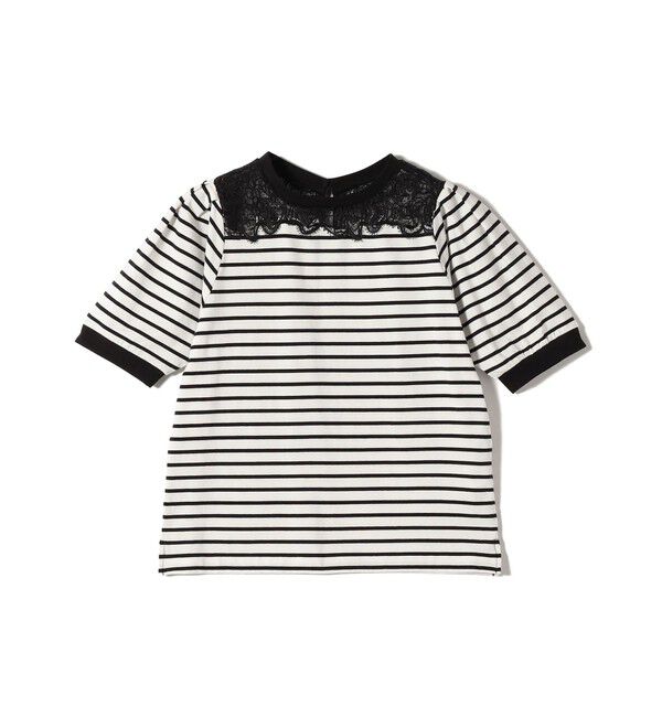 SHIPS for women「〈手洗い可能〉レース コンビ パフ スリーブ 半袖 Tシャツ」|Tシャツ・カットソー|ホワイト系