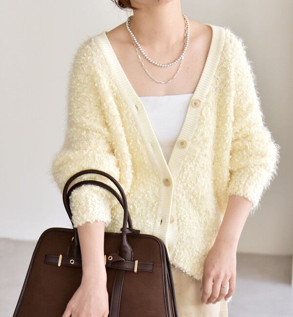 quaranciel「quaranciel:〈手洗い可能〉ネップツイード Vネック ニット カーディガン」|カーディガン|