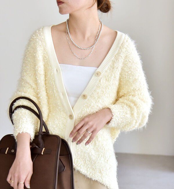 quaranciel「quaranciel:〈手洗い可能〉ネップツイード Vネック ニット カーディガン」|カーディガン|