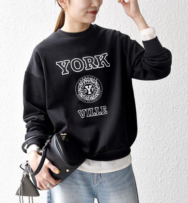 SHIPS any「SHIPS any: any city カレッジライク プリント&刺繍 リラックス スウェット◇」|スウェット・ジャージ|ブラック