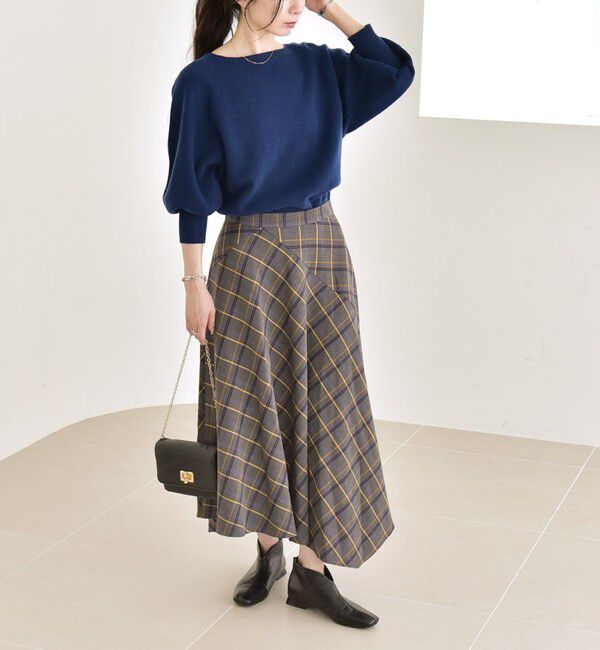 quaranciel「quaranciel:〈洗濯機可能〉アシンメトリー ヘム フレア チェック スカート」|スカート|