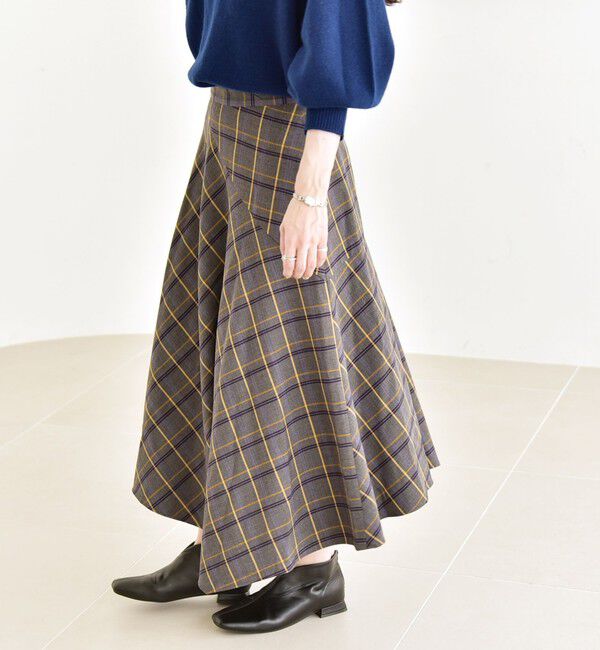 quaranciel「quaranciel:〈洗濯機可能〉アシンメトリー ヘム フレア チェック スカート」|スカート|