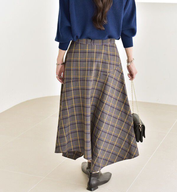 quaranciel「quaranciel:〈洗濯機可能〉アシンメトリー ヘム フレア チェック スカート」|スカート|