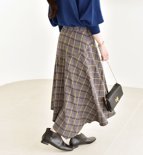 quaranciel「quaranciel:〈洗濯機可能〉アシンメトリー ヘム フレア チェック スカート」|スカート|