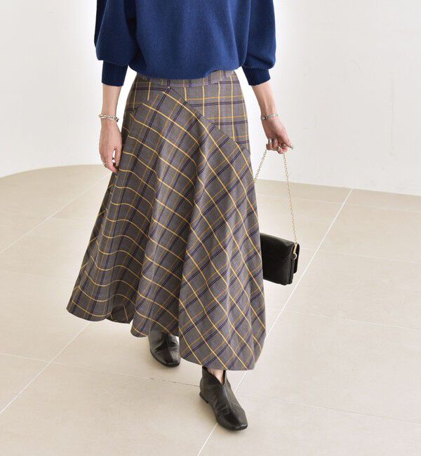quaranciel「quaranciel:〈洗濯機可能〉アシンメトリー ヘム フレア チェック スカート」|スカート|