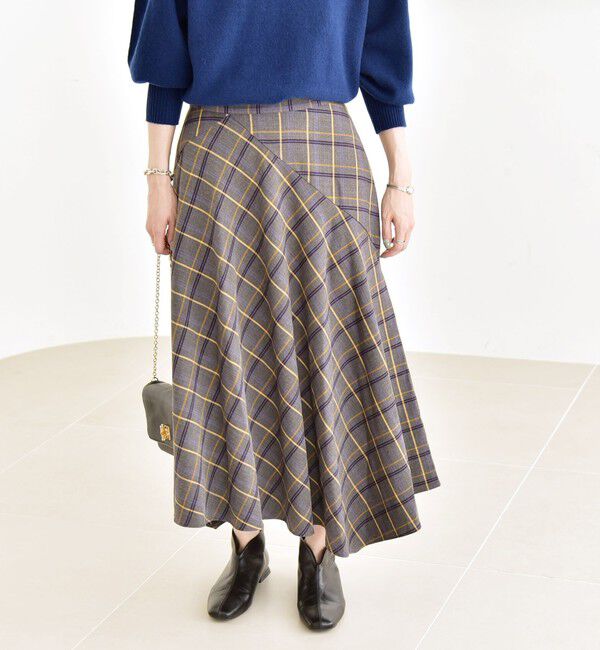 quaranciel「quaranciel:〈洗濯機可能〉アシンメトリー ヘム フレア チェック スカート」|スカート|
