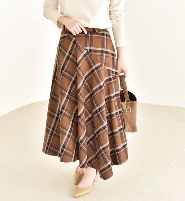quaranciel「quaranciel:〈洗濯機可能〉アシンメトリー ヘム フレア チェック スカート」|スカート|