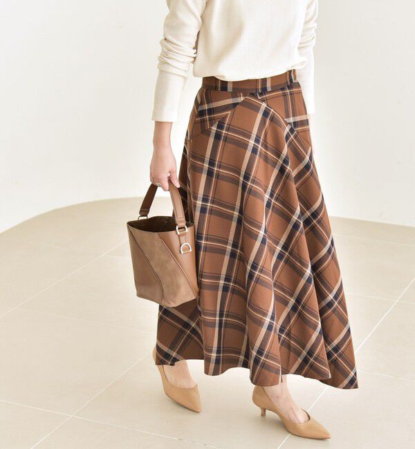 quaranciel「quaranciel:〈洗濯機可能〉アシンメトリー ヘム フレア チェック スカート」|スカート|