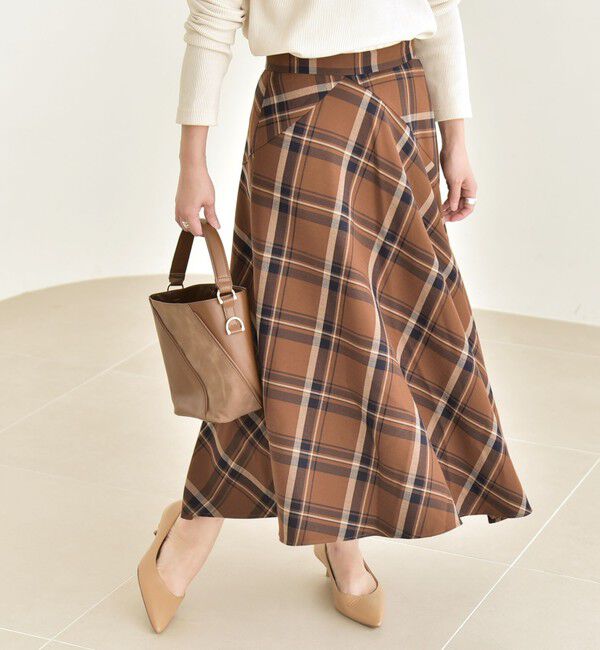 quaranciel「quaranciel:〈洗濯機可能〉アシンメトリー ヘム フレア チェック スカート」|スカート|