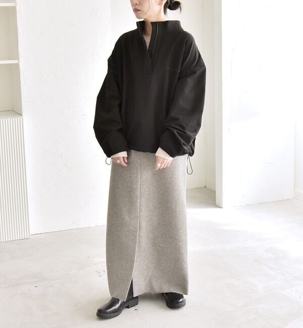 quaranciel「quaranciel:〈洗濯機可能〉ハーフ ジップ ロゴ 刺繍 ドロスト プルオーバー」|プルオーバー|