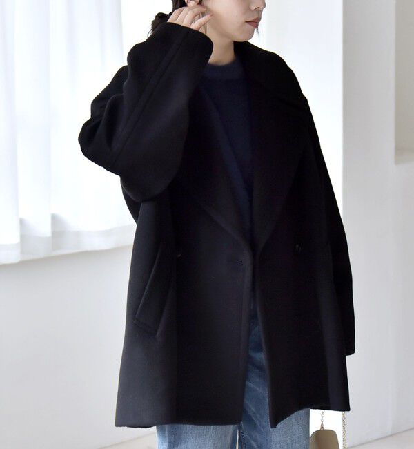 quaranciel: PURE WOOL ダブルブレスト テーラード ハーフ コート