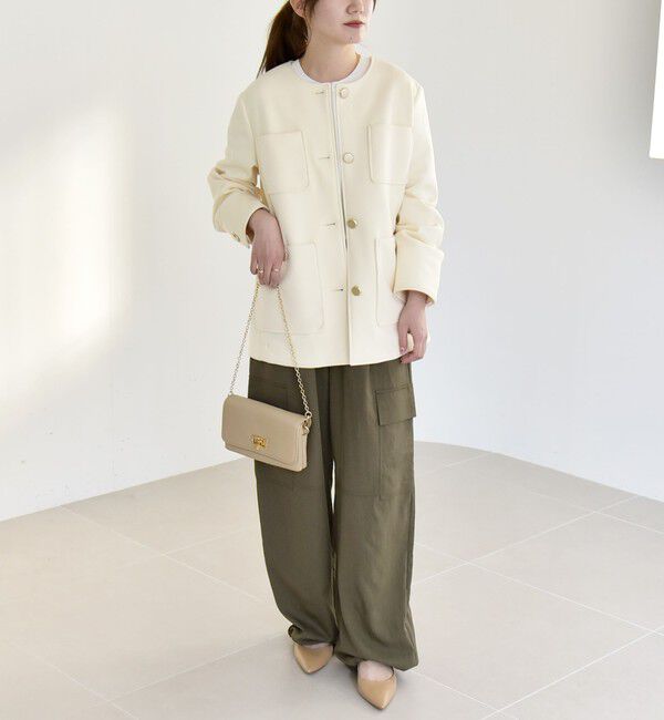 quaranciel「quaranciel:〈手洗い可能〉ジャージー ポケット ノーカラー ジャケット」|ノーカラージャケット|