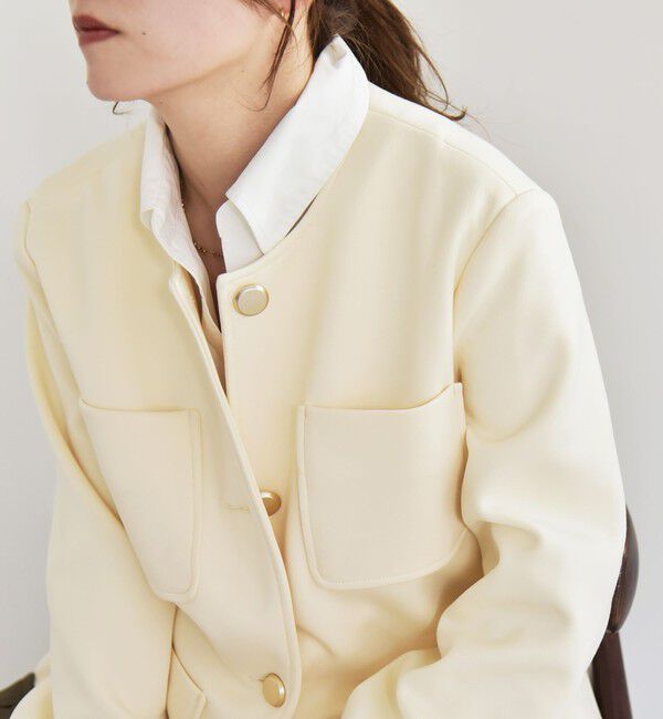 quaranciel「quaranciel:〈手洗い可能〉ジャージー ポケット ノーカラー ジャケット」|ノーカラージャケット|