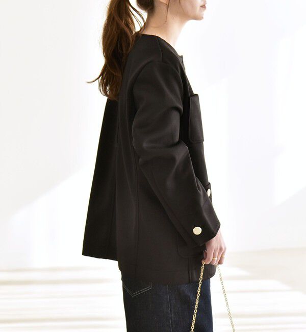 quaranciel「quaranciel:〈手洗い可能〉ジャージー ポケット ノーカラー ジャケット」|ノーカラージャケット|