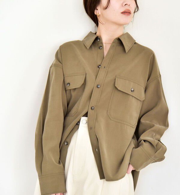 quaranciel「quaranciel:〈洗濯機可能〉フィブリル ビッグ ポケット レギュラー シャツ」|シャツ・ブラウス|オリーブ