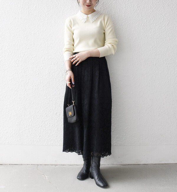 SHIPS any「SHIPS any:〈手洗い可能〉フラワー メッシュ レース タック セミフレア スカート」|スカート|