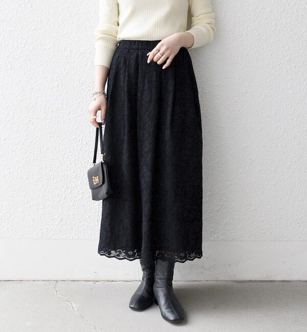 SHIPS any「SHIPS any:〈手洗い可能〉フラワー メッシュ レース タック セミフレア スカート」|スカート|