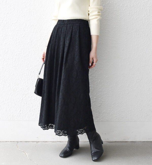 SHIPS any「SHIPS any:〈手洗い可能〉フラワー メッシュ レース タック セミフレア スカート」|スカート|