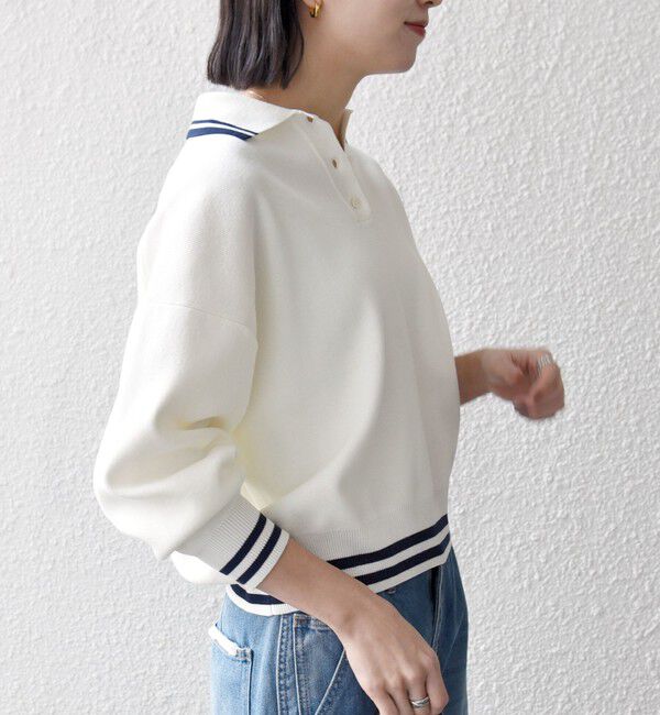 SHIPS any「SHIPS any:〈手洗い可能〉コットン ミックス ライン ポロニット プルオーバー」|ニット・セーター|