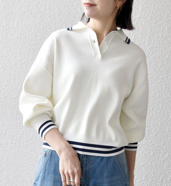 SHIPS any「SHIPS any:〈手洗い可能〉コットン ミックス ライン ポロニット プルオーバー」|ニット・セーター|