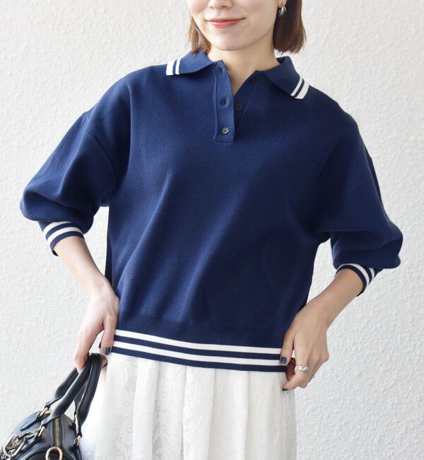 SHIPS any「SHIPS any:〈手洗い可能〉コットン ミックス ライン ポロニット プルオーバー」|ニット・セーター|