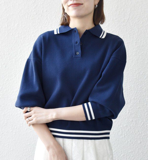 SHIPS any「SHIPS any:〈手洗い可能〉コットン ミックス ライン ポロニット プルオーバー」|ニット・セーター|