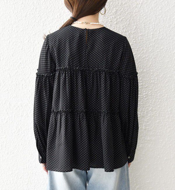 SHIPS any「SHIPS any:〈洗濯機可能〉ドット ノーカラー ティアード フレア ブラウス」|シャツ・ブラウス|