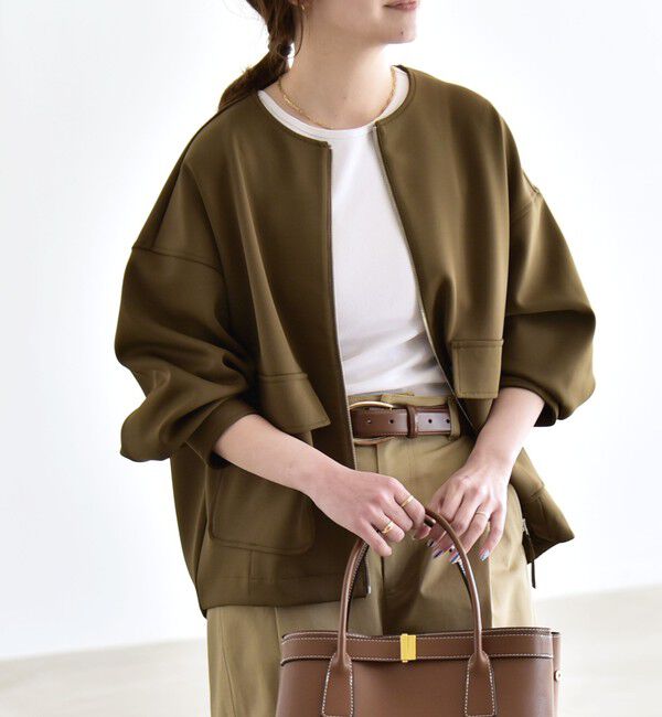 quaranciel「《予約》quaranciel:〈洗濯機可能〉ダンボール ノーカラー コンパクト ブルゾン」|ブルゾン・スタジャン|