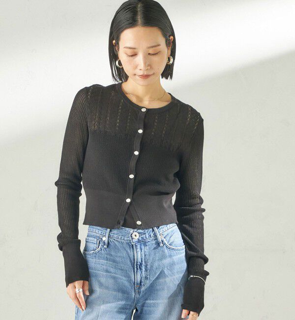SHIPS for women「《予約》堀田茜&times;SHIPS:〈手洗い可能〉アイレット ニット カーディガン」|カーディガン|ブラック