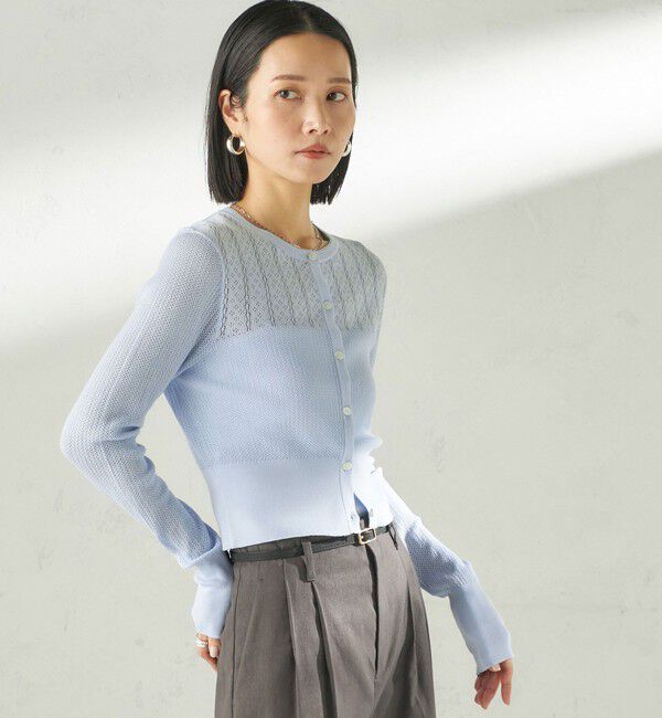 SHIPS for women「《予約》堀田茜&times;SHIPS:〈手洗い可能〉アイレット ニット カーディガン」|カーディガン|ライトブルー