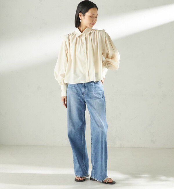 SHIPS for women「《予約》堀田茜&times;SHIPS:〈接触冷感/撥水/洗濯機可能〉TEXBRID ギャザー ブラウス」|シャツ・ブラウス|