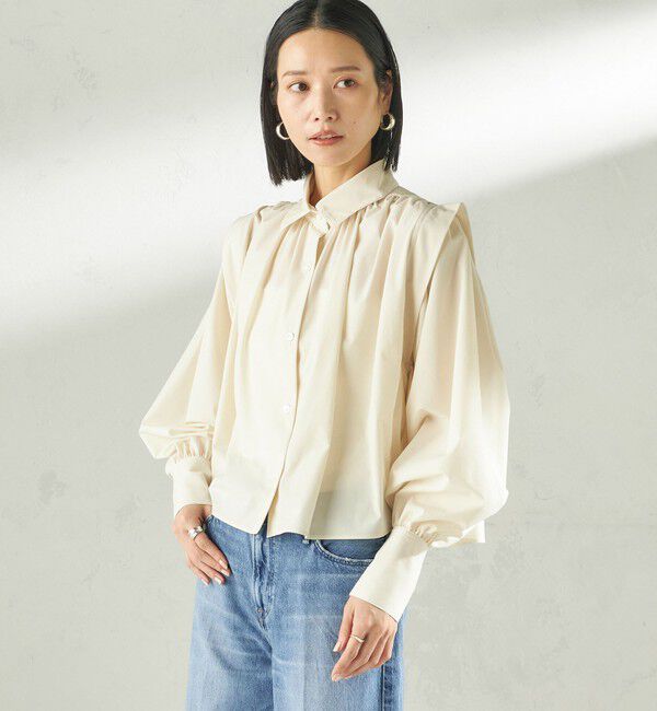 SHIPS for women「《予約》堀田茜&times;SHIPS:〈接触冷感/撥水/洗濯機可能〉TEXBRID ギャザー ブラウス」|シャツ・ブラウス|