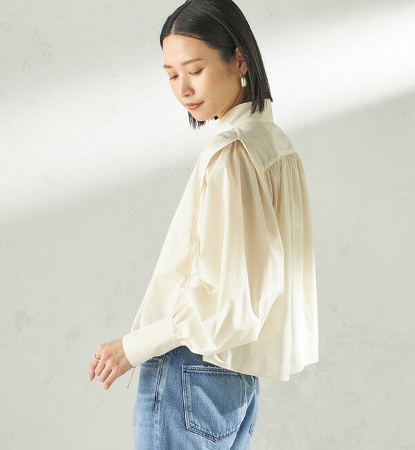 SHIPS for women「《予約》堀田茜&times;SHIPS:〈接触冷感/撥水/洗濯機可能〉TEXBRID ギャザー ブラウス」|シャツ・ブラウス|
