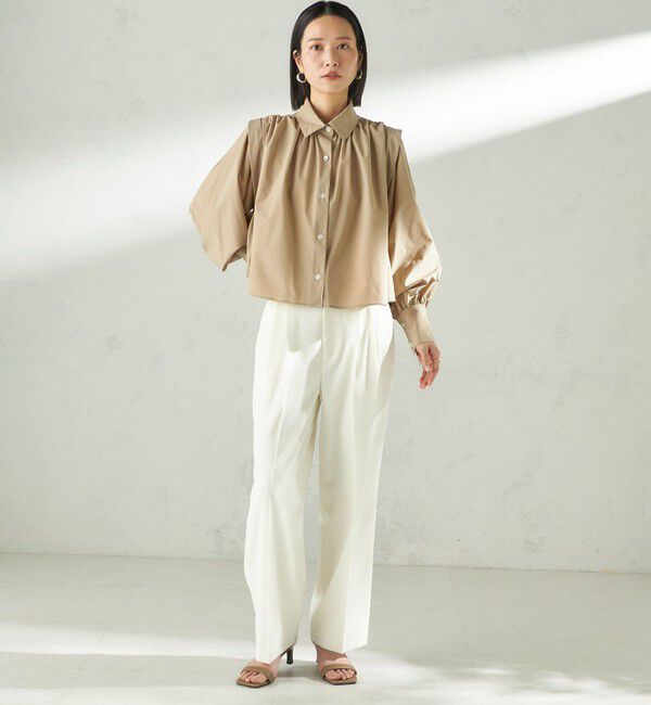 SHIPS for women「《予約》堀田茜&times;SHIPS:〈接触冷感/撥水/洗濯機可能〉TEXBRID ギャザー ブラウス」|シャツ・ブラウス|