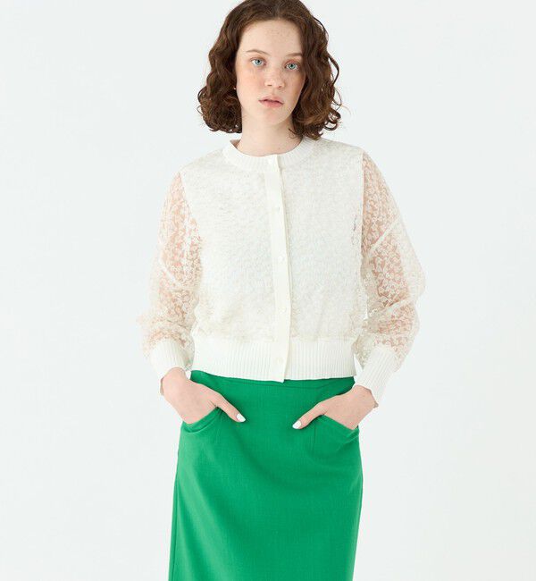 Ballsey「チュールエンブロイダリー レースショートカーディガン」|カーディガン|
