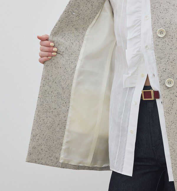 DES PRES「【WEB先行予約】メランジツイル キモノスリーブミディコート」|ノーカラーコート|