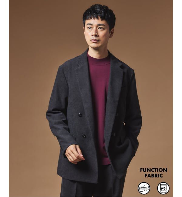 EDIFICE「"MULTI FUNCTION"  コーデュロイ ダブルブレスト 4ボタン ジャケット」|テーラードジャケット|ブラック