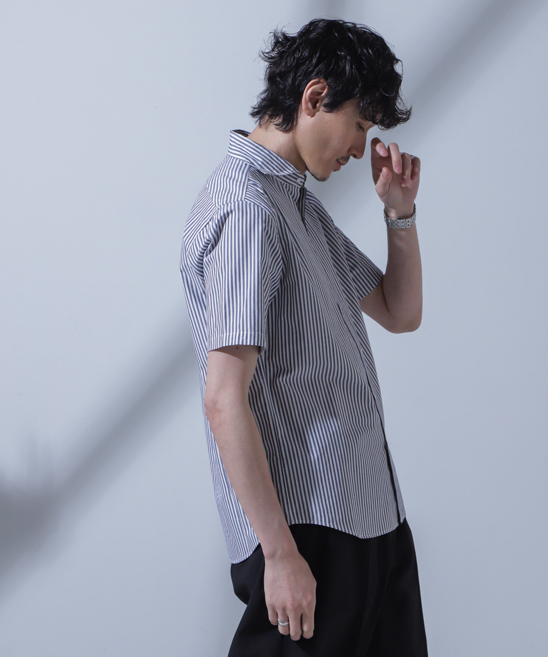 nano･universe「「N SHIRTS」AntiSoaked(R)汗染み防止ホリゾンタルカラーシャツ半袖」|シャツ・ブラウス|