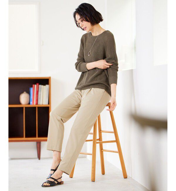 自由区「【WEB限定カラーあり・洗える】リネンミドルゲージボートネック ニット」|ニット・セーター|