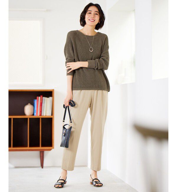 自由区「【WEB限定カラーあり・洗える】リネンミドルゲージボートネック ニット」|ニット・セーター|