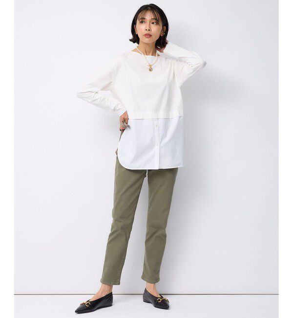 23区「【洗える】コットンベアジャージーコンビ カットソー」|Tシャツ・カットソー|